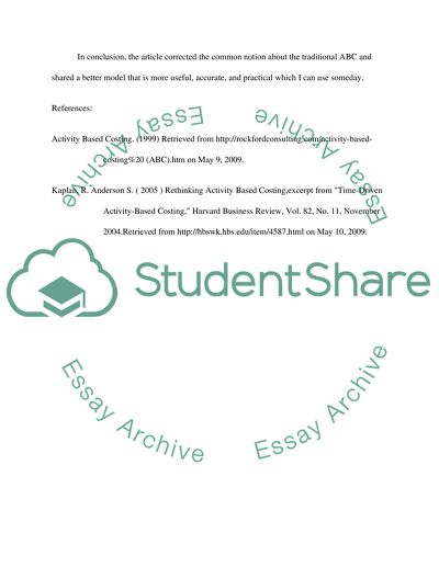 Analysis of Article about Time Driven Activity Based Costing