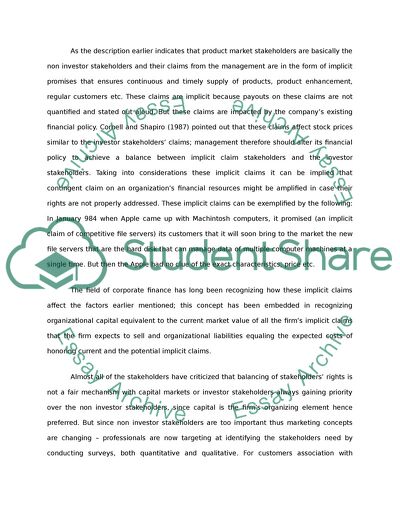 Link between Stakeholder Claims and Product Market