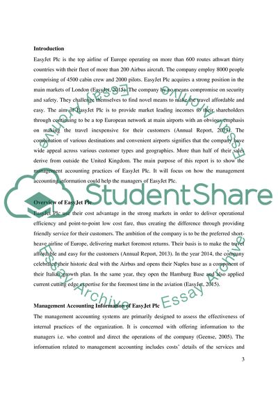 Management Accounting Practices of EasyJet Plc