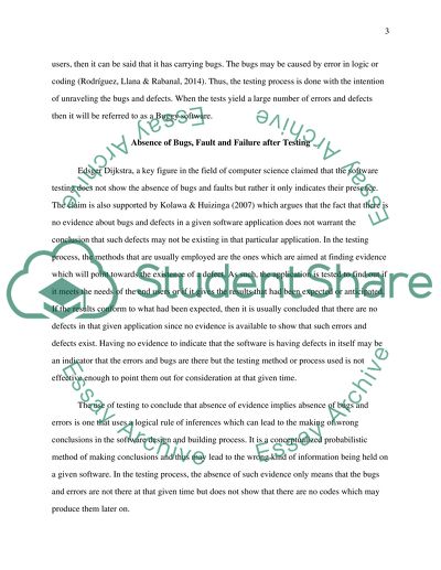 Absence of Bugs, Fault and Failure after Testing