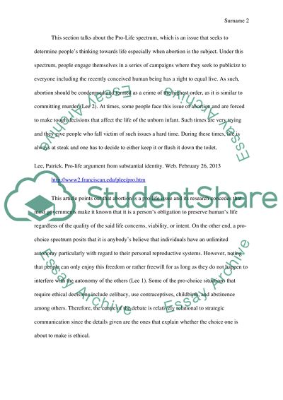 Pro-life and Prochoice campaigns and the ethical dilemmas within them. Annotated Bibliography