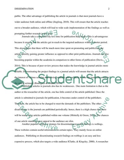 Dissemination of Project Findings