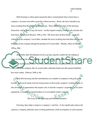 Finance Industry: The Nature of Debt Factoring and Debt Subordination