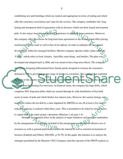 Strategic Management of Marstons Plc Company