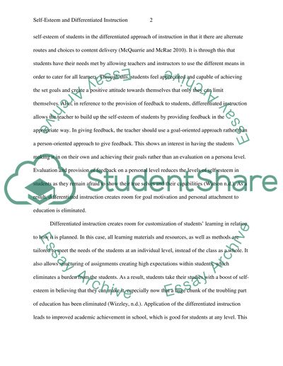 Differentiated Instructions of Student Self-Esteem