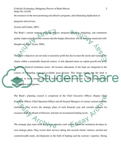 Budgetary Process of Bank Muscat