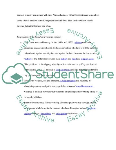 Issues Arising From Brand Awareness in Children