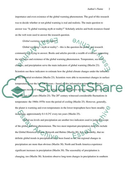 Reasearch Report on Global Warming - Myth or Reality