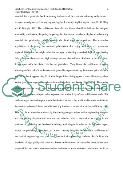 Solution on how engineering text books could be made affordable to mechanical engineering students