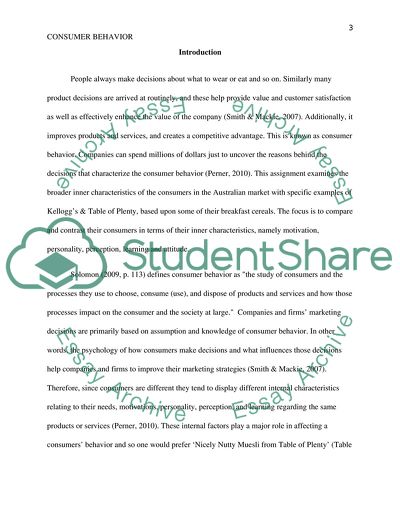 Consumer Behavior in Kelloggs & Table of Plenty