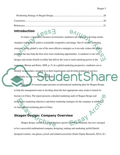 MARKETING PLAN FOR SKAGEN DESIGN