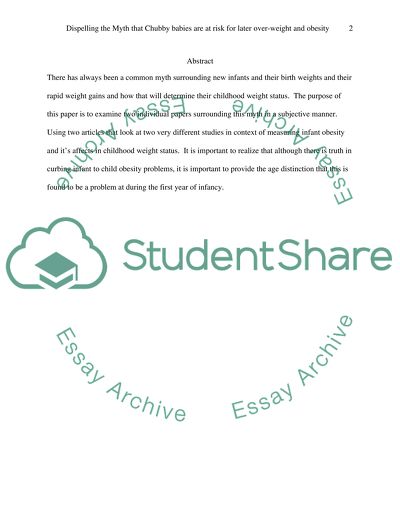 Dispelling the Myth that All Chubby babies are at Risk for Later Over-Weight and Obesity