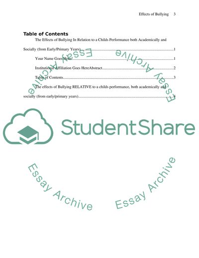 The Effects of Bullying In Relation to a Childs Performance both Academically and Socially