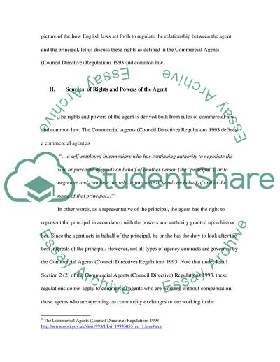 Rights of an Agent under Rules of Commercial Law and Common Law