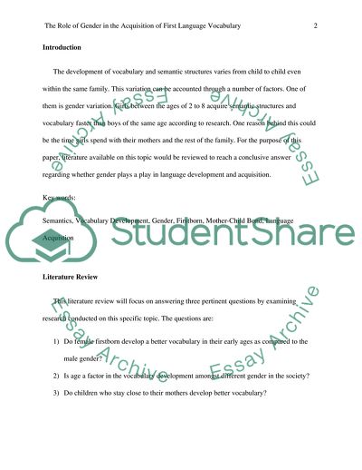 The Role of Gender in the Acquisition of First Language Vocabulary