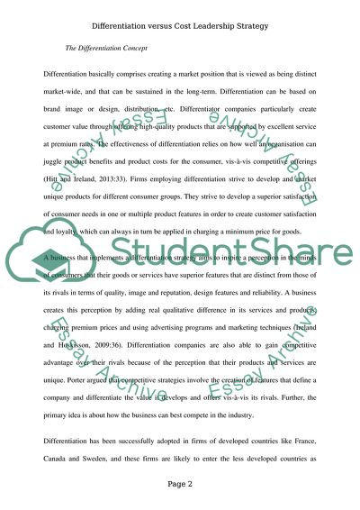 Differentiation versus Cost Leadership Strategy