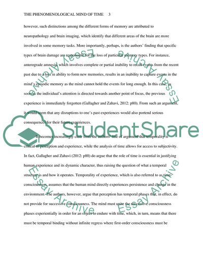 Gallaghers and Zahavis Discussion in The Phenomenological Mind of Time