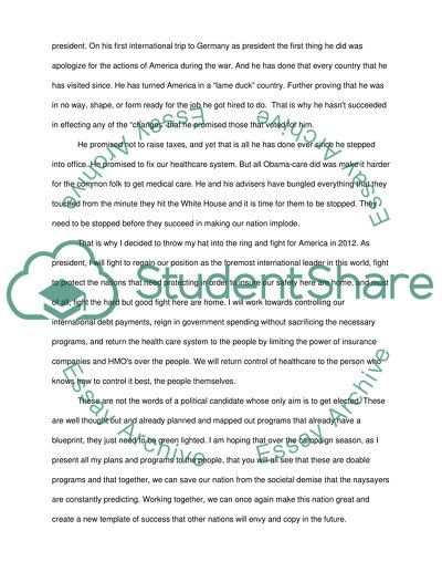 Creative paper Consider yourself to be a political candidate for national office