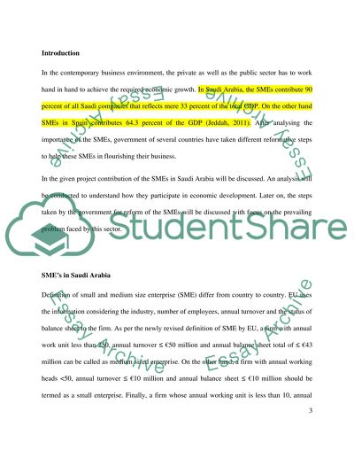Contribution of the Small and Medium Enterprises in Saudi Arabia