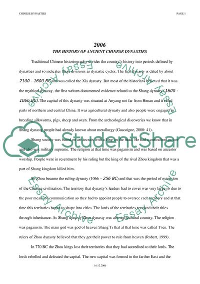 The History of Ancient Chinese Dynasties