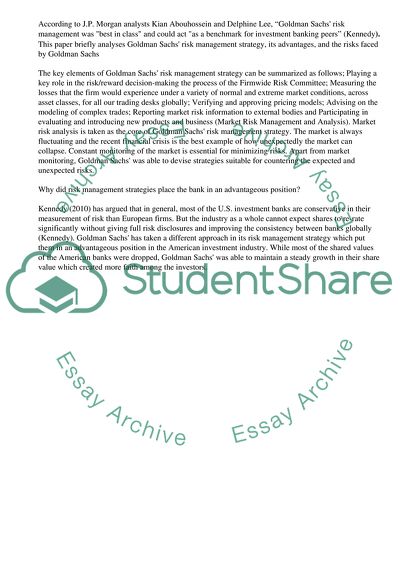 Goldman Sachs Risk Management Strategy