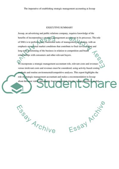 The Imperative of Adopting Strategic Management Accounting at Jessup