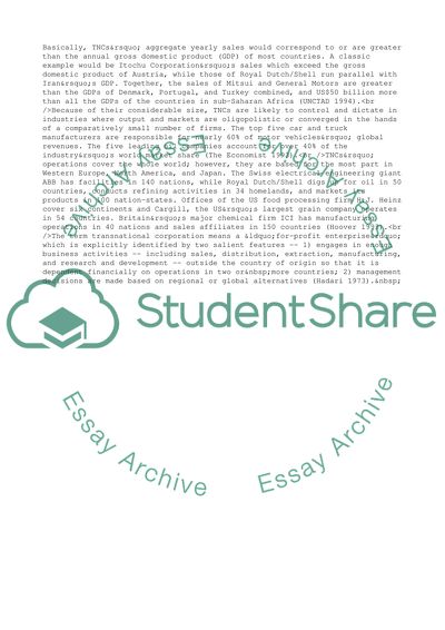 Trans-National Corporations and Their Host Governments