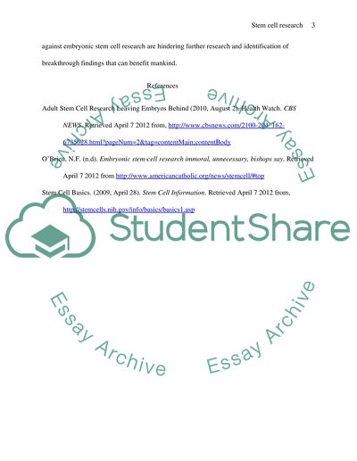 Stem cell research controversy essay