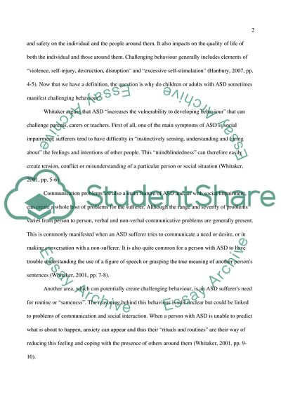 Understanding and Managing the Challenging Behavior of People with Autistic Spectrum Disorders