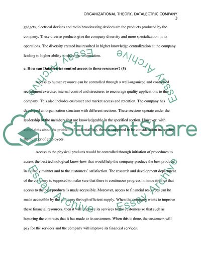 Organizational Theory and Datalectric Company