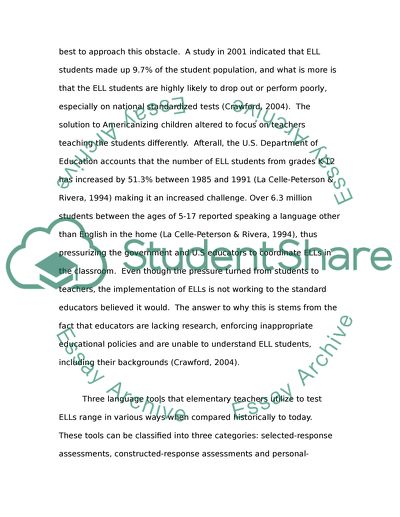 The Assessment Tools Utilized by Elementary Teachers in Regard to English Language Learners