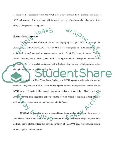 Regulatory Frameworks of the Equity Markets of Australia and the USA