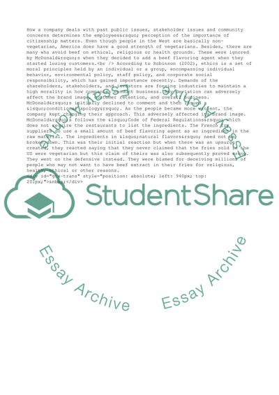 Business Ethics: The McDonalds Beef Fries Controversy