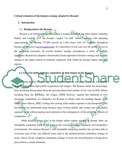 Critical Evaluation of the Business Strategy Adopted by Ryanair