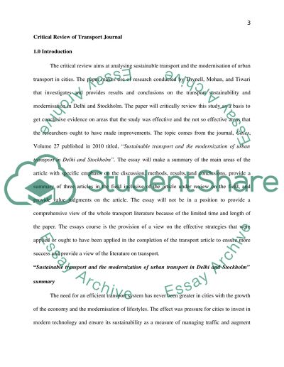 Strategic Management and Transport Policy Critical Review