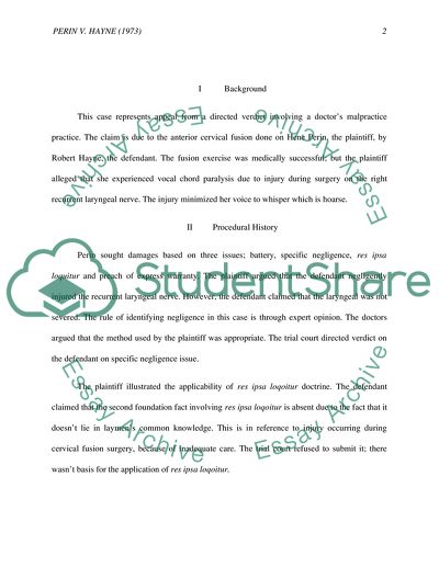 Negligence Case of Perin v. Hayne