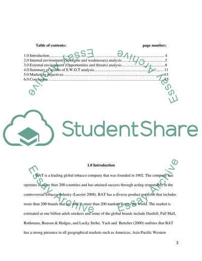Marketing Audit and Marketing Objectives of British American Tobacco Company