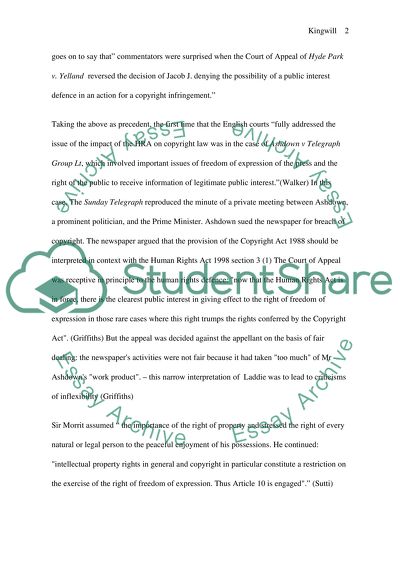 The Public Interest Defence in UK Copyright Law and the Impact of Ashdown v Telegraph Group