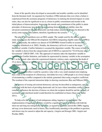 Analysis of the Article about Foreign Aid, Democratization, and Civil Conflict by Saun and Tirone