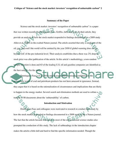 Science and the stock market: investors recognition of unburnable carbon