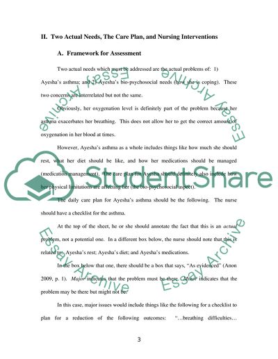 The Assessment, Planning, and Evaluation of Ayesha