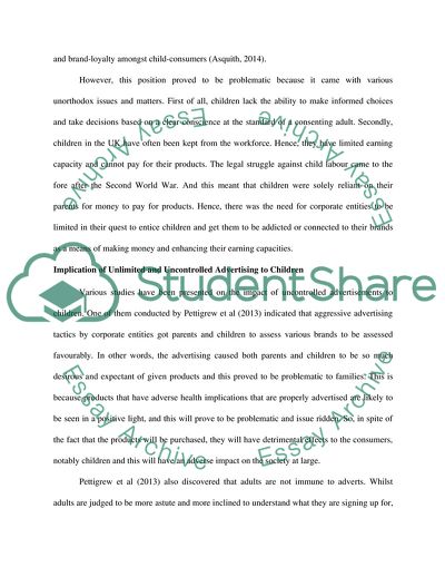 Implication of Unlimited and Uncontrolled Advertising to Children