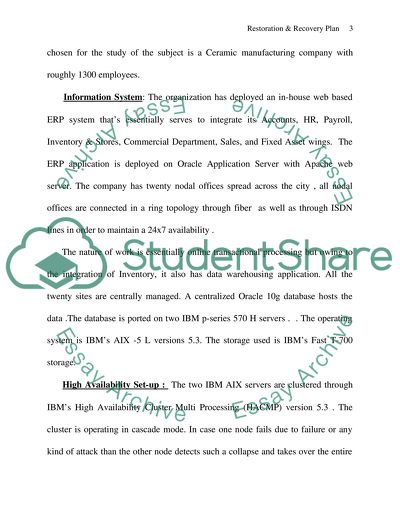 Restoration and Recovery Plan: Ceramic Manufacturing Company