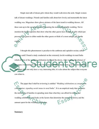 Wedding Celebrations as Conspicuous Consumption