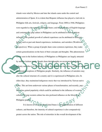 Culture experience growing up in the Philippines and Culture experience growing up in the United States