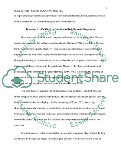 Comparison of Communication and Cognitive Abilities of the Bottle-Nosed Dolphin vs. the Chimpanzee