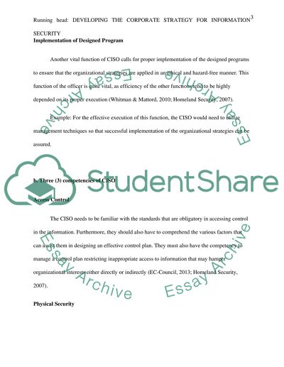 Developing the Corporate Strategy for Information Security