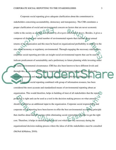 Corporate Social Reporting to the Stakeholders