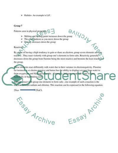The Patterns Seen in Physical Properties and Reactivity in Groups