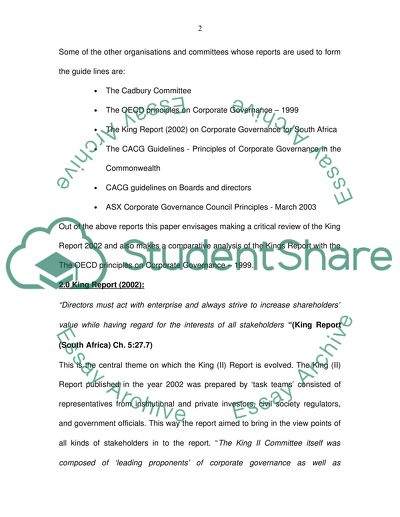 King Report on Corporate Governance